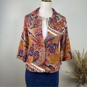 Moth by Anthropologie Paisley Intarsia Knit Blazer Cardigan - Size‎ XS Coatigan